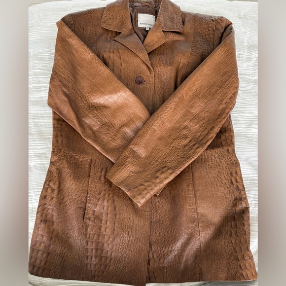 Anne Klein croc embossed 100% leather jacket size sm cognac button front pockets - Picture 6 of 10